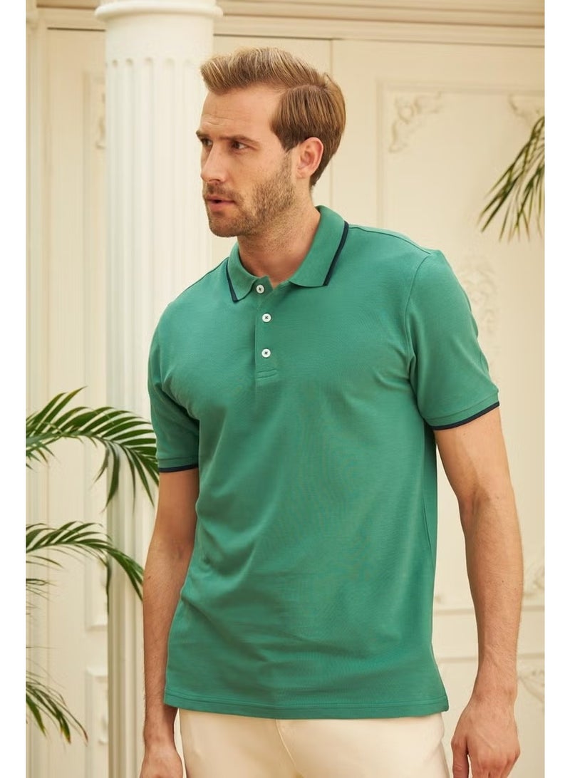 Odelon Men's Slim Fit Plain Polo Neck T-Shirt Green - Image 2